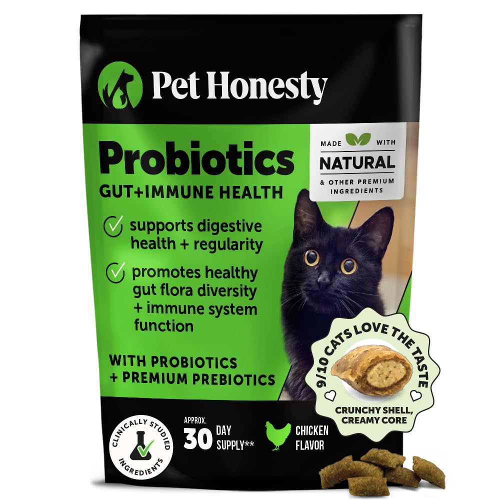 Cat Probiotics Gut + Immune Health Chews – Crunchy & Creamy Cat Treats for Digestive Health, Gut Flora & Constipation Relief – Supports Immunity, Regularity, & Healthy Digestion, 30-Day Supply Chicken