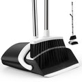 Broom and Dustpan Set for Home, 51-in Long Adjustable Handle Angle Broom and Dustpan Combo Set with Dust Pan Teeth to Clean Hair for Home Kitchen Office Lobby Floor Garden (Black&White)