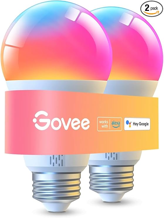 Govee LED Smart Light Bulbs, 1000LM Color Changing Light Bulb, Wi-Fi & Bluetooth, Work with Alexa and Google Assistant, Dimmable RGBWW A19 75W Equivalent Smart Bulbs for Bedroom, Living Room, 2 Pack