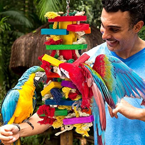Extra Large Natural Wood Bird Toys for Macaws, African Grey,  Parrots Gifts