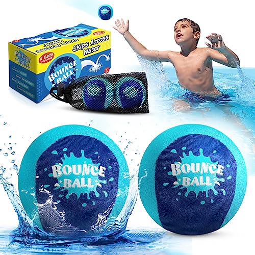 Bambilo Water Skipping Ball | 2-Pack Bounce Balls | Water Bouncing Beach Balls & Grip Ball | Pool Toys for Kids Age 5-8-12 | Great Summer Water Toy for Beach Swimming Pool River Lake