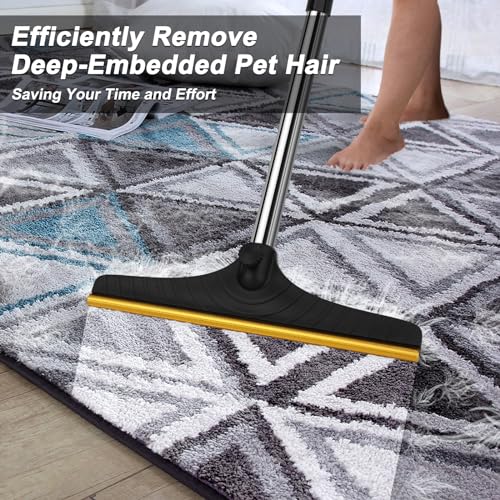 B-Land Carpet Rake for Pet Hair Removal, Reusable Pet Hair Remover with 60” Adjustable Long Handle, Carpet Scraper Broom Dog Cat Hair Remover Tool Fur Sweeper for Rugs, Mats