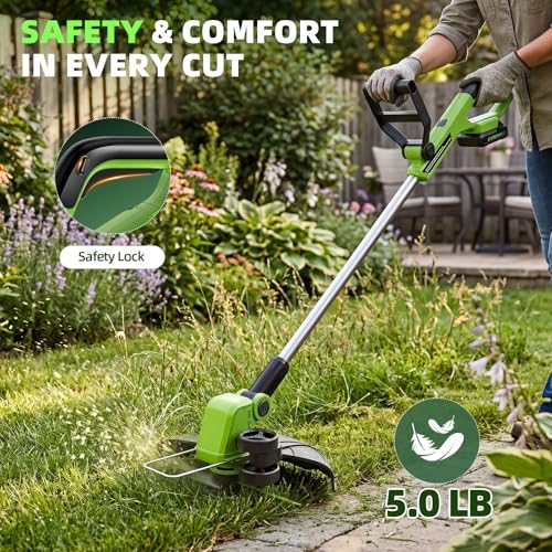 21V Weed Wacker Cordless & Lawn Edger, 9000RPM Electric Weed Eater with 2x2.0Ah Battery, 12" Auto Line Feed String Trimmer with 8 Pcs Spools, Lightweight Edger Lawn Tool for Yard, Green