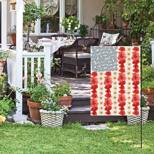 AVOIN colorlife Myosotis Poppy Memorial Day Garden Flag 12x18 Inch Double Sided Outside, Patriotic American Flag Yard Outdoor Decoration
