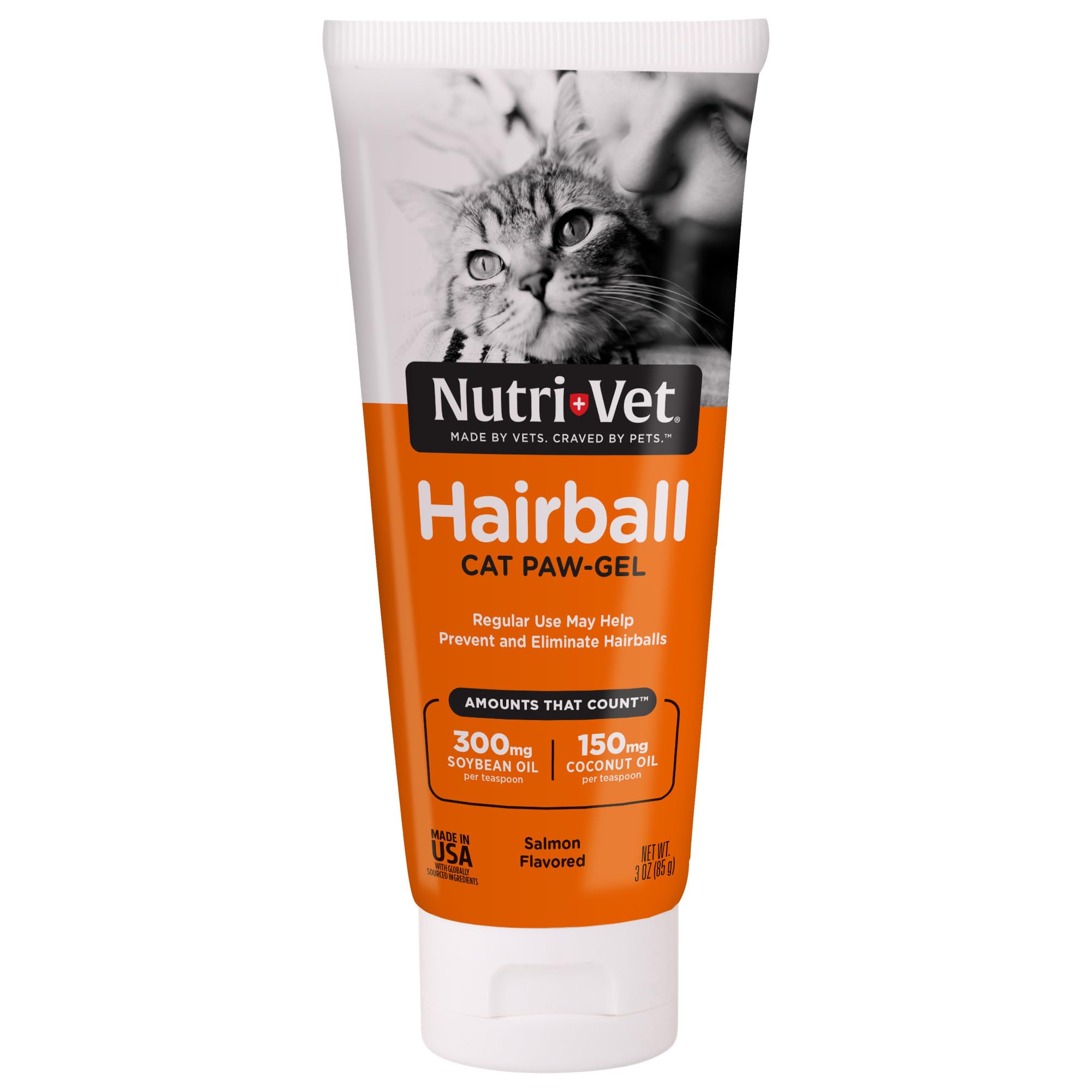 Nutri-Vet Hairball Paw Gel, Cat Hairball Remedy, Kitten Supplies, Hair Ball Relief for Cats, Fur Ball Remedy, Soybean & Coconut Oil, Salmon Flavor, 3 oz