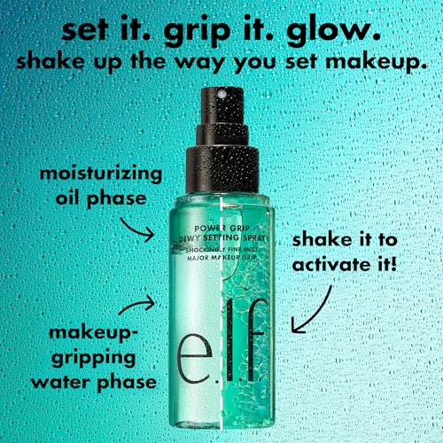 e.l.f. Power Grip Dewy Setting Spray, Ultra Fine Mist Made With Hyaluronic Acid, Grips Makeup For A Hydrated, Dewy Finish, Vegan & Cruelty-Free