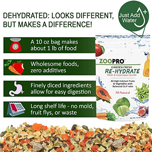 Exotic Nutrition Garden Fresh Re-Hydrate - High Calcium Dried Fruit & Vegetable Mix - for Sugar Gliders, Marmosets, Parrots, Conures, Iguanas, Turtles, Lizards, Bearded Dragons, & Other Small Pets