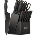 Knife Set, Astercook 15 Pieces Knife Sets for Kitchen with Block, Dishwasher Safe Kitchen Knife Set with Built in Sharpener Block, German Stainless Steel Knife Block Set, Mothers Day Gifts for Women