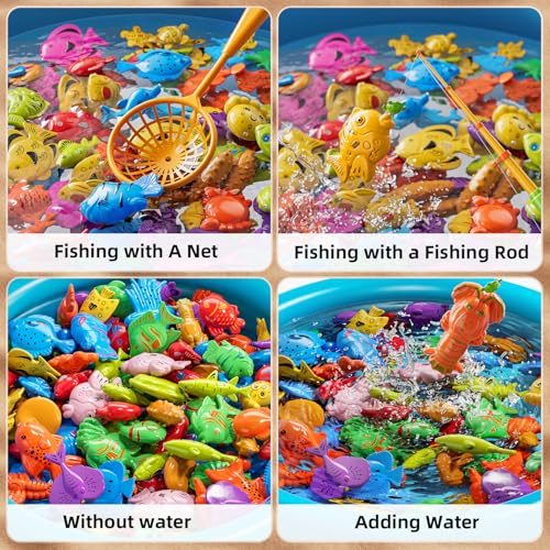 NIPLOOOW Pool Fishing Toys Games, Water Table Bathtub Toy with Inflatable Pool Pole Rod Net Plastic Floating Fish, Birthday Gifts for Kids Age 3 4 5 6 Year Old,Kids Outdoor Toys