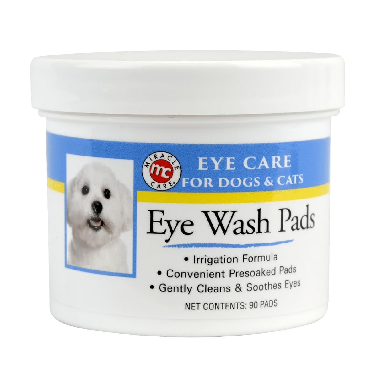 Miracle Care Eye Wash Pads, 90 Single Use Pre-Soaked Pads to Gently Clean and Soothe Dog and Cat Eyes; Non Stinging Formula to Remove Eye Debris