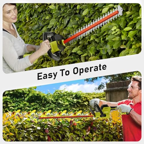 22 inch Hedge Trimmer Cordless with 2 Battery and Charger, 20V Handheld Electric Hedge Trimmer with Dual-Action Blades, Lightweight Bush Trimmer Pruning Shears Grass Cutter Shrub for Garden Yard Tools