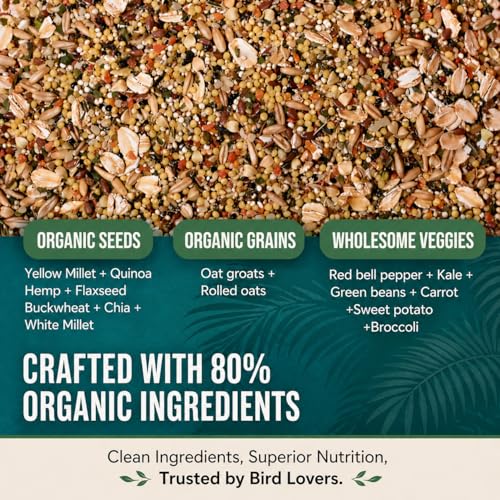 Organic Parakeet Food - No Fillers, Fatty Seeds, or Dyes - Budgies, Lovebirds & Parrotlets - Premium Human Grade Seed Mix, Grain & Wholesome Veggies – Made in USA (2 lbs)