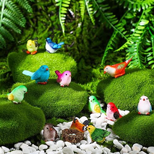 Unittype 25 Pcs Miniature Bird Figurines Animal Figurines Tiny Mini Resin Birds Statues Animal Garden Model for Micro Landscape Home Terrarium Christmas Crafts Decorations