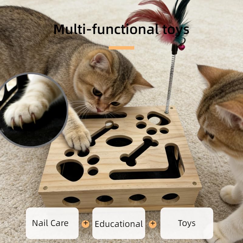 Cat Nail File Scratch Enrichment Box Enrichment Puzzle Toy for Indoor Cats Interactive Cat Scratch Puzzle Enrichment Box Toy with Sandpaper and Bell Ball, Nail File Stress for Cats