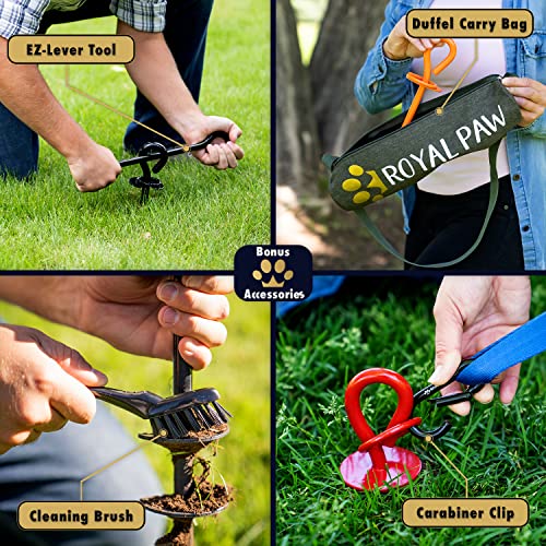 ROYAL-PAW Dog Tie Out Stake - for Large Dogs up to 210 lbs - Heavy Duty Dog Stake for Yard, Beach & Camping Outside - Best in Ground Anchor for a Dog Cable, Leash, Lead Tether (1, Midnight Black)