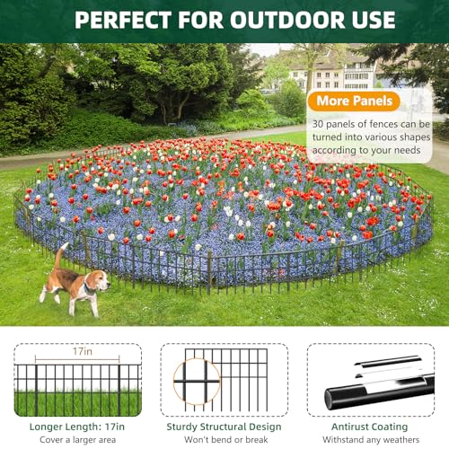 42.5ft(L) x 13in(H) Animal Barrier Fence, 30 Panels No Dig Garden Fence for Dog Rabbit, Rustproof Anti Digging Barrier, Garden Edging Border Ground Defense for Outdoor, Yard, Patio
