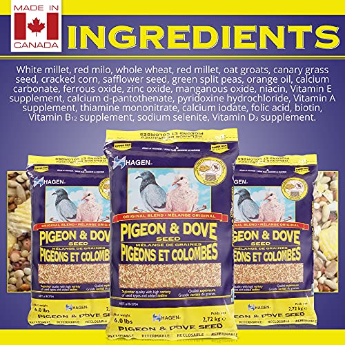 Hagen Pigeon & Dove Seed - Original Formula Bird Food, 6 lb Bag – Nutritionally Complete Seed Mix with Vitamins & Minerals – Wild & Captive Bird Diet – Insect-Resistant Air-Tight Packaging