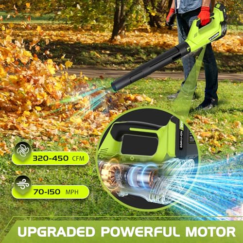 Leaf Blower, Electric Cordless Leaf Blower with 2 Batteries and Charger, 2 Speed Mode, Lightweight Leaf Blowers for Blowing Leaves, Lawn Care, Patio Cleaning and Dust