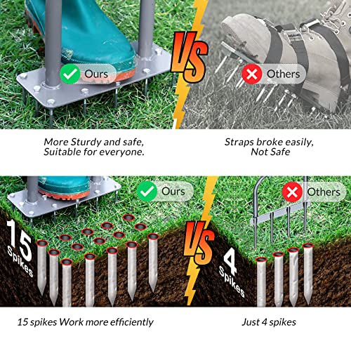 Walensee Lawn Aerator Spike Metal Manual Dethatching Soil Aerating Lawn with 15 Iron Spikes, Pre-Assembled Grass Plug Aerator Tools for Yard, Lawn Aeration, Garden Tool, Revives Lawn Health, Patented