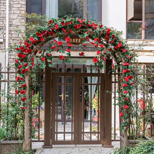 SWSTINLING 2 Pack 16FT Artificial Rose Garland Vine - Silk Fake Red Rose Flower Hanging Vine for Wedding Arch Home Wall Decor Valentine's Day Mother's Day Derby Day Party Decoration