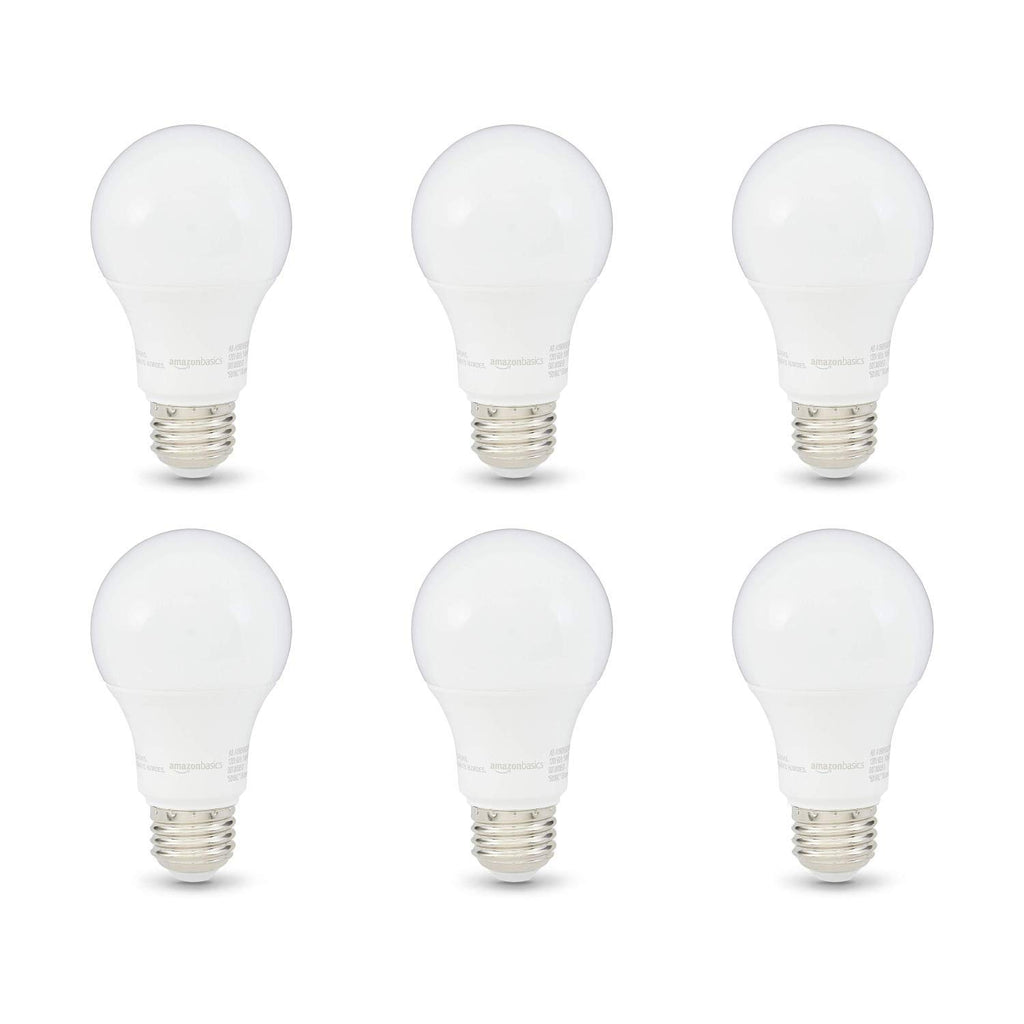 Basics A19 LED Light Bulbs, 60 Watt Equivalent, Energy Efficient 9W, E26 Standard Base, Soft White 2700K, Dimmable, 10,000 Hour Lifetime , 6-Pack