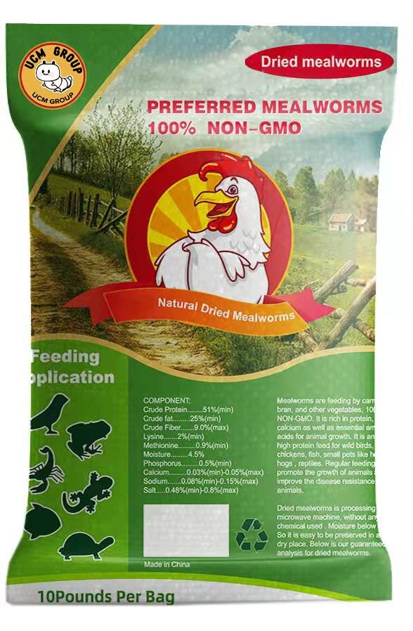 UCM Group 10LB Dried Mealworms for Wild Birds, Chickens, High Protein Organic Chicken Feed, 100% Non-GMO for Chickens, Ducks, Turtles and Reptiles