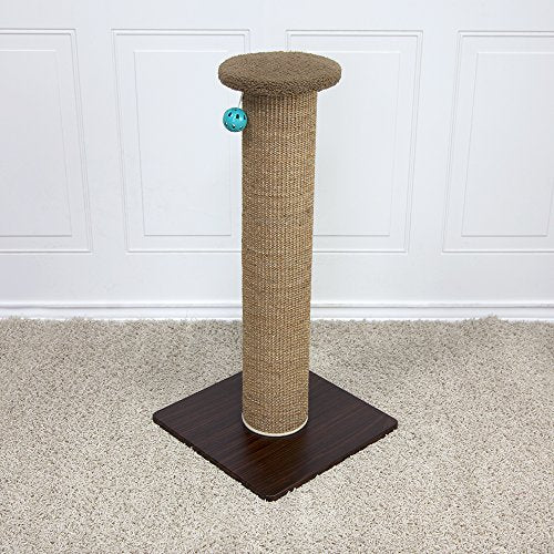Kitty City Tall Sisal Cat Scratching Post, 32” Durable Scratcher with Sturdy Base & Hanging Jingle Toy, Easy Assembly, Furniture Protection for Indoor Cats - Brown
