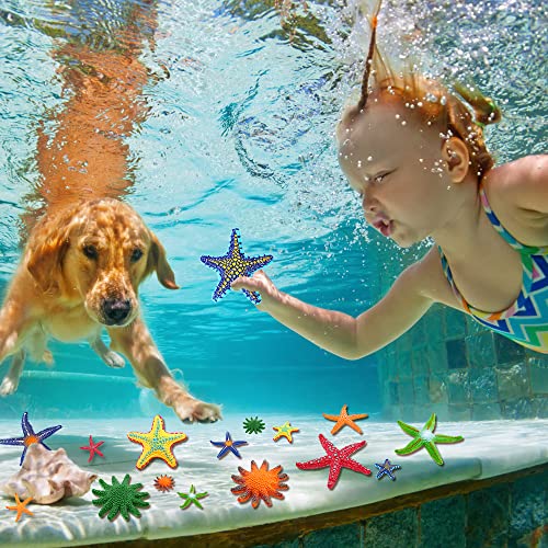 YUJUN 16 Pieces Big Diving Pool Toys, Beach Colorful Starfish Summer Swimming Underwater Pool Toys Soft Rubber Dive Throw for Kids Birthday Swimming Pool Party Favors Fish Tank Stuffer (2 Sizes)