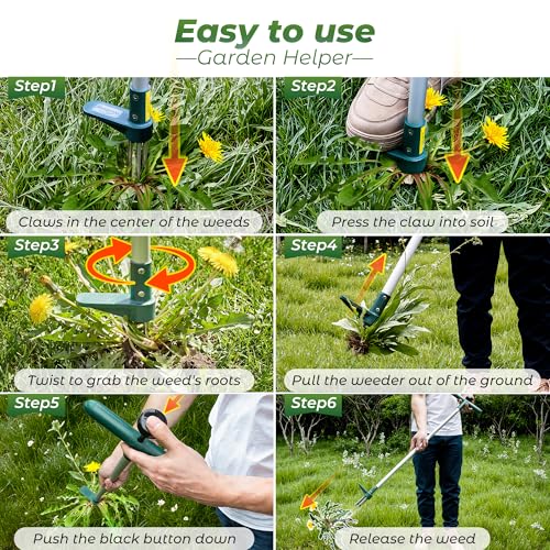 Walensee Weed Puller, Stand Up Weeder Hand Tool, Long Handle Garden Weeding Tool with 3 Claws, Hand Weed Hound Weed Puller for Dandelion, Standup Weed Root Pulling Tool and Picker, Grabber (1 Pack)