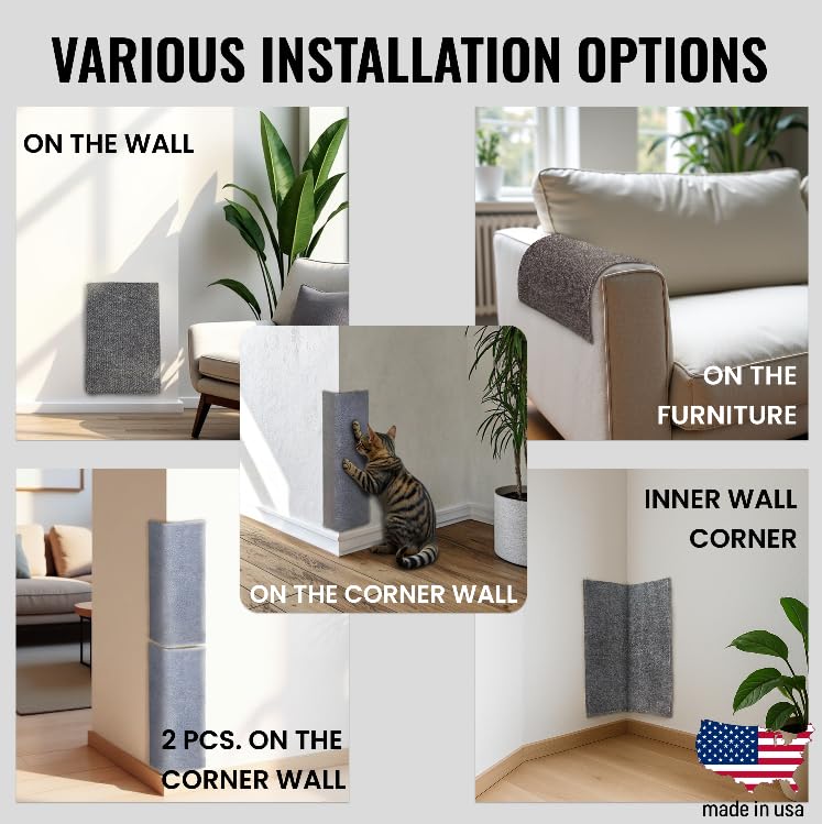 Wall Cat Scratcher – Stops Wall & Corner Scratching – Double-Sided Carpet Wall Mounted Cat Scratcher – Corner Cat Scratcher – Wall Scratchers for Indoor Cats