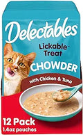 Delectables Lickable Treat Chowder Wet Cat Treat with Real Tuna & Chicken, Food Topper, Hydrating, Grain-Free, No Fillers, By-Products, Added Preservatives, 1.4oz Pouch, 12ct