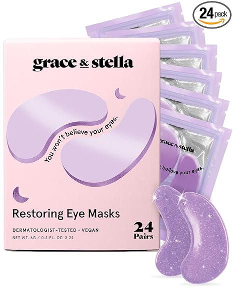 grace & stella Retinol Under Eye Patches for Puffy Eyes & Dark Circles - Restoring Gel Under Eye Masks with Hyaluronic Acid - Birthday Gifts for Women, Bachelorette Party Favors (Purple, 24 Pairs)