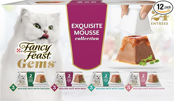 Fancy Feast Gems Pate Cat Food Mousse and a Halo of Savory Gravy Wet Cat Food Variety Pack - (Pack of 12) 4 oz. Boxes