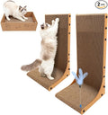 Goosheep Cat Scratching Post, 3-in1 Scratching Board for Indoor Cats, 2PK 22in L-Shaped Cat Scratcher with 1PK Cardboard Box Scratch Pad, Cats Scratch Furniture Protector with Feathered Toy