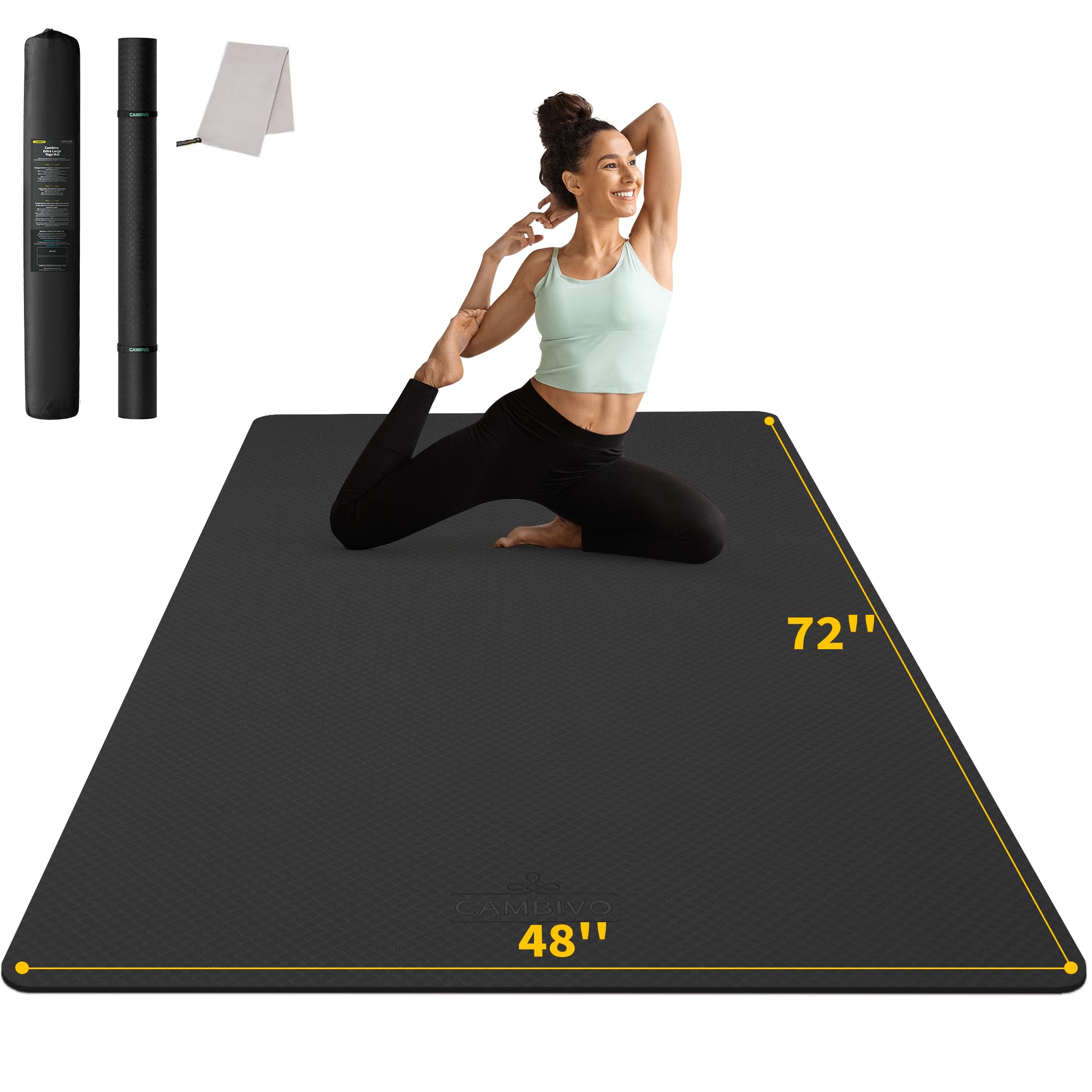 CAMBIVO Yoga Mat 72" x 48" Large Workout Mat for Home Gym Flooring | 6mm-12mm (0.24"-0.48") Extra Thick Exercise Mat for Apartment Fitness | High-Density TPE Cushioning for Joint Protection