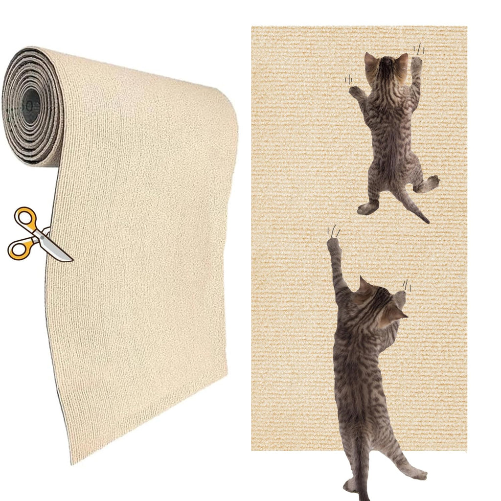 KEYIDE Self-Adhesive Cat Scratch Wall Climber, Wall Cat Scratcher Mat for Indoor Cats Kitten Trimmable Carpet Corner Protector 78.7"x15.8" (Beige)