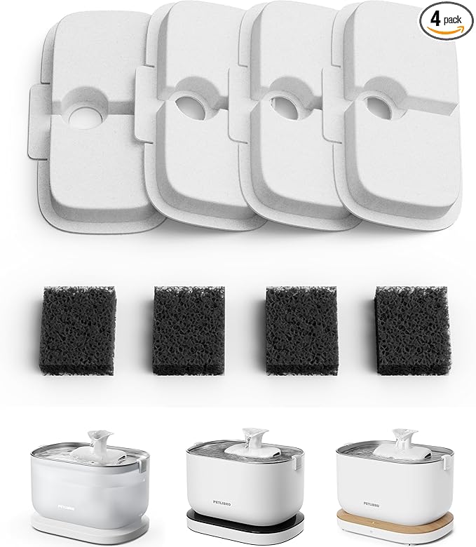 PETLIBRO 4 Packs Replacement Filters for Dockstream Cat Water Fountain PLWF105/PLWF115/PLWF005, 2 Months Set of Replacement Filters for Ultra Quiet Pet Water Fountain