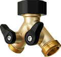 DBR Tech® Heavy Duty 2 Way Hose Splitter (Premium Brass for Superior Durability), Wye Garden Hoses Connector for Water Spigot Faucet Bib Tap, Double Shut Off Valve, Y Adapter, Rust-Resistant Finish