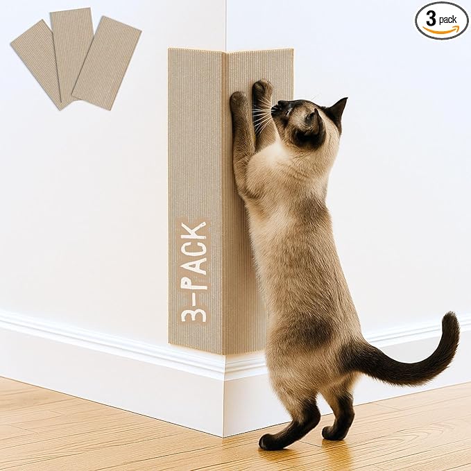 Cat Scratch Mat (3 Pack), 23.6’’ x 11.8’’ Cat Wall Corner Scratcher, Versatile Self-Adhesive Replacement Easy Use for Cat Trees Wall Furniture, Scratching Posts, and Couch Protection (Beige)