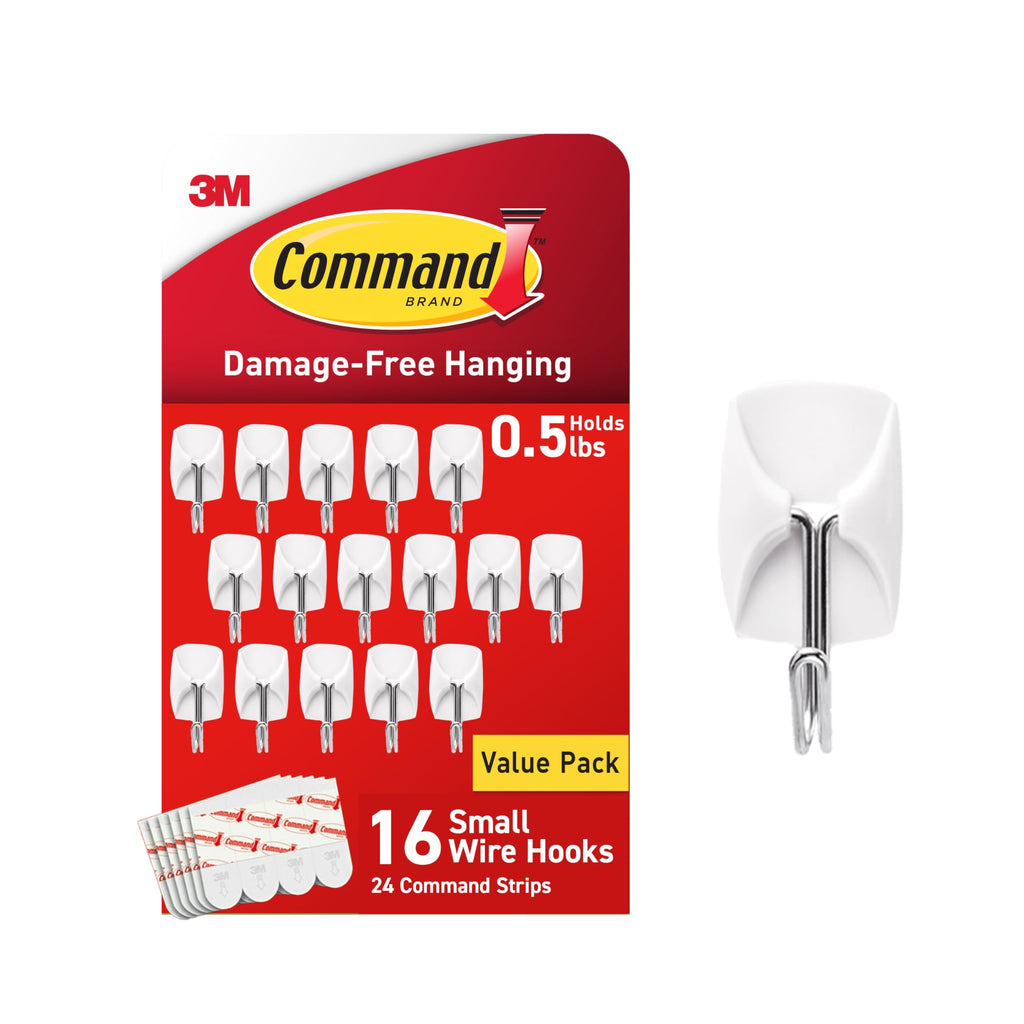 Command Small Wire Toggle Hooks, 16 Hooks and 24 Strips, Damage-Free Hanging Wall Hook with Adhesive, No Tools Required, Great for Home, Kitchen, and Office Organization, Holds up to 0.5 lb