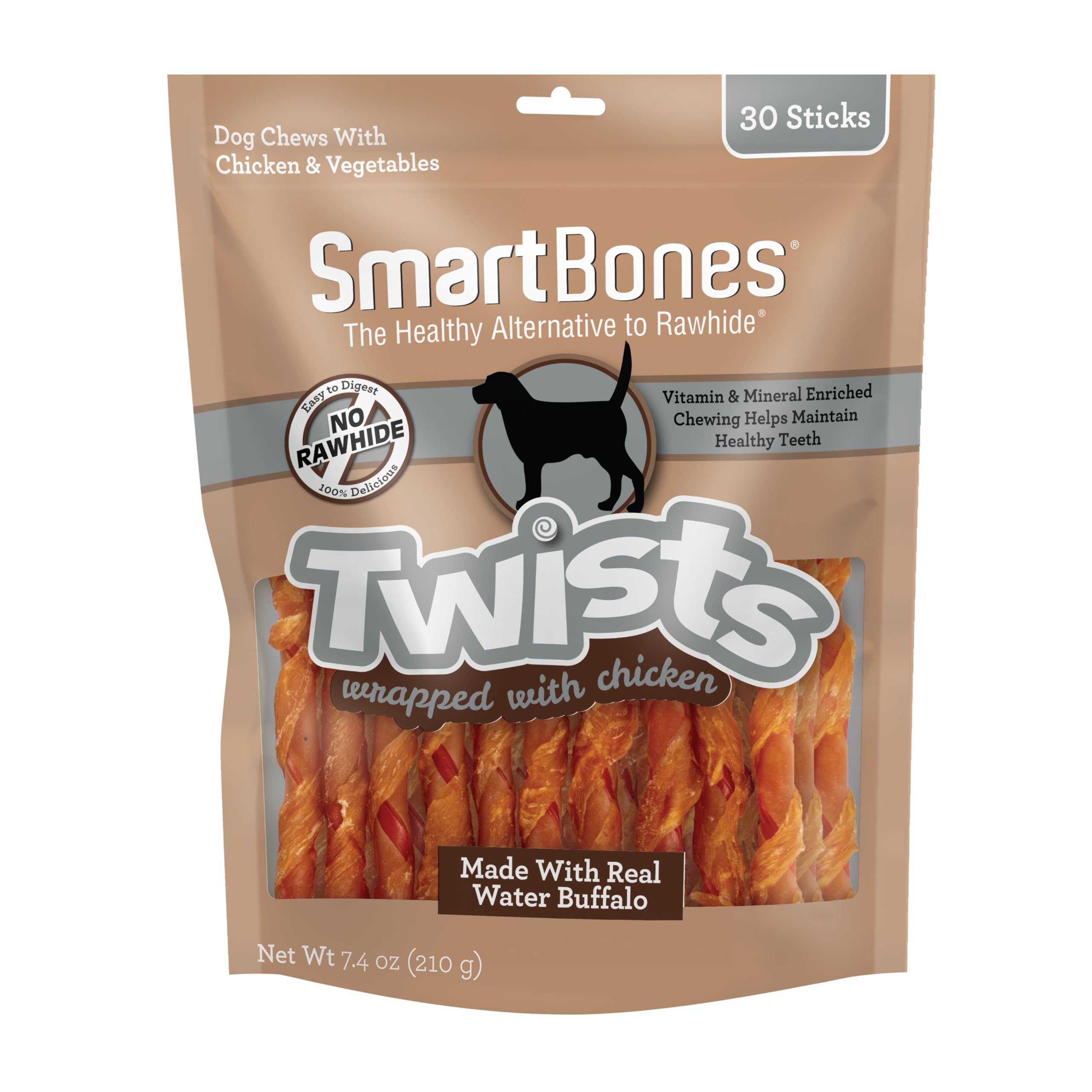 SmartBones Twists Wrapped with Chicken Made with Real Water Buffalo, 30 Count, Rawhide-Free Chews for Dogs, 7.40 Ounce (Pack of 1)