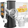 Cambom Rotary Cheese Grater Hand Crank Cheese Shredder for Fresh Cheese, Vegetable, Nuts,Non-slip Suction Base, Three Blades, Black