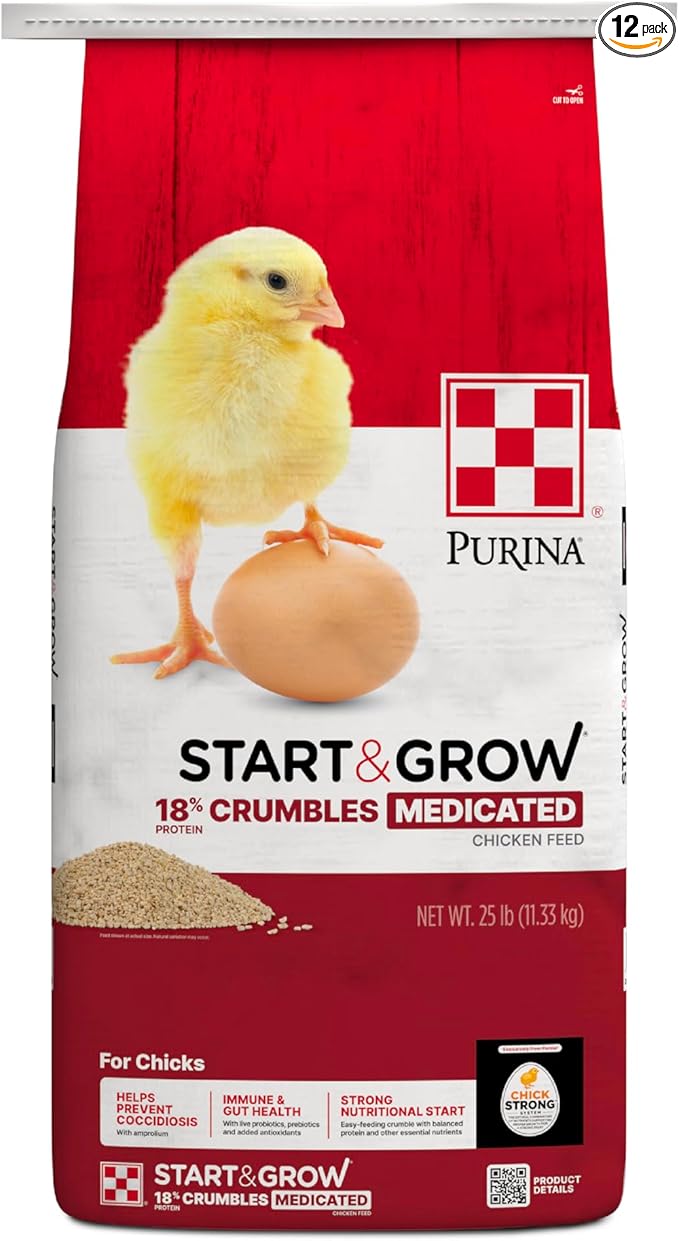 Purina Start & Grow | Nutritionally Complete Medicated Chick Feed Crumbles | 25 Pound (25 lb.) Bag