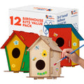 12 DIY Bird House Kits For Children to Build - Wood Birdhouse for Kids to Paint - Unfinished Bird Houses - Spring Crafts Kits - Wooden Arts & Craft for Girls & Boys - Classroom & Spring Activity