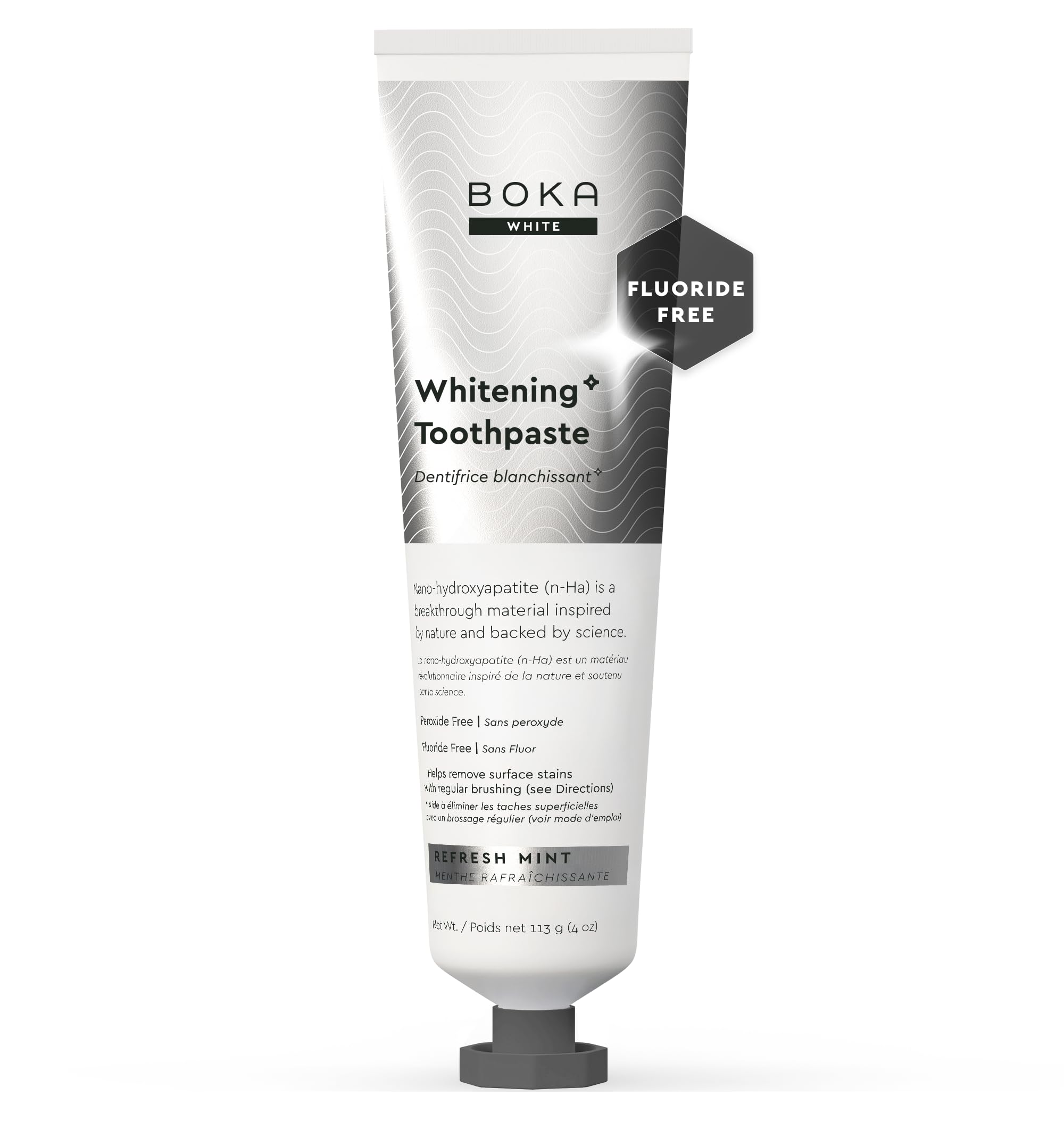 Boka Fluoride Free Toothpaste, Nano Hydroxyapatite Toothpaste, Appropriate for Sensitive Teeth, for Adult, Kids Oral Care - Whitening* Refresh Mint, 4 Fl Oz 1Pk US Manufactured