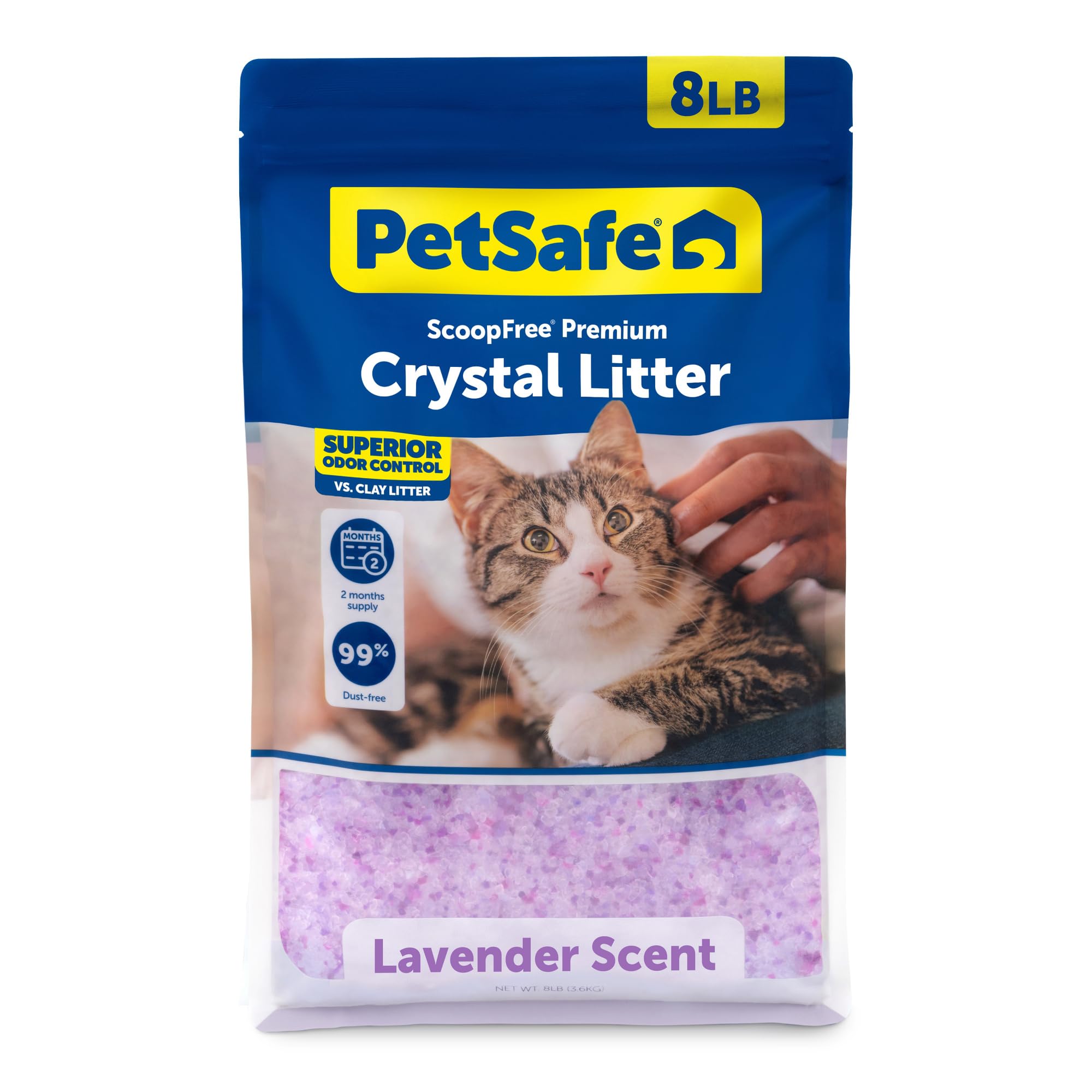 PetSafe ScoopFree 8 lb Bag Premium Crystal Cat Litter- Ultra-Absorbent Silica- Universal Litterbox Crystals - Non-Clumping Odor Control - Lavender Scent