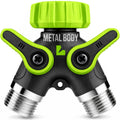 LIME 2 Way Hose Splitter Heavy Duty - Metal Y Garden Hose Splitter with Shutoff Valves, Brass Outdoor Faucet Adapter for Spigot, 3/4 Inch GHT Water Hose Connector - Green