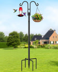 Double Shepherds Hooks, 76 Inch Bird Feeder Pole with 5-Prong Base, 3/4 Inch Thick Heavy Duty Adjustable Garden Hooks for Hanging Plants, Hummingbird Feeder, Solar Lights, Lantern Outdoor Garden Decor