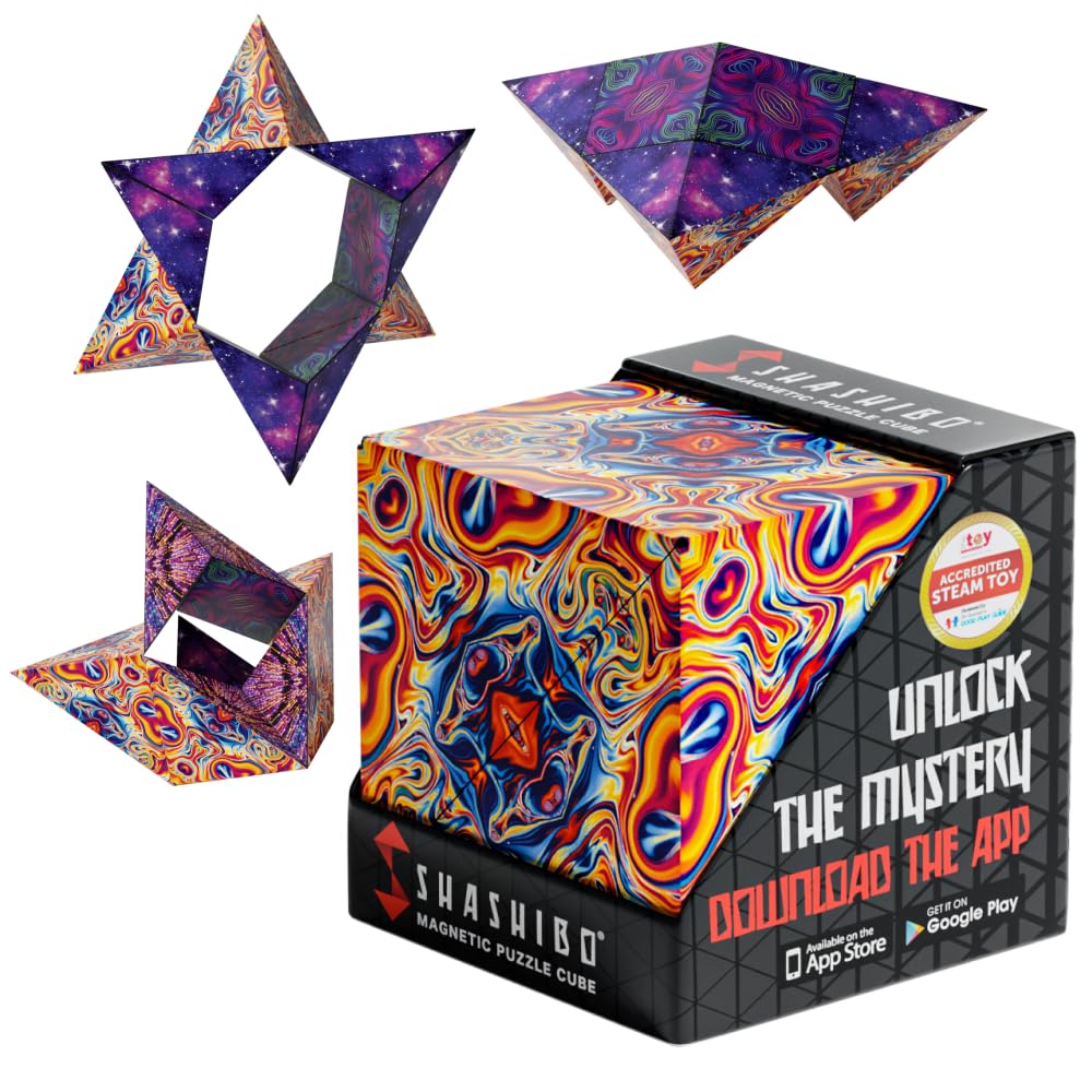 Shashibo Shape Shifting Box - Award-Winning STEM Fidget Toy with Ultra Strong Magnets - Puzzle Cube Transforms Into 100+ Shapes, Perfect Sensory Gift for Kids, Teens, and Adults (Spaced Out)