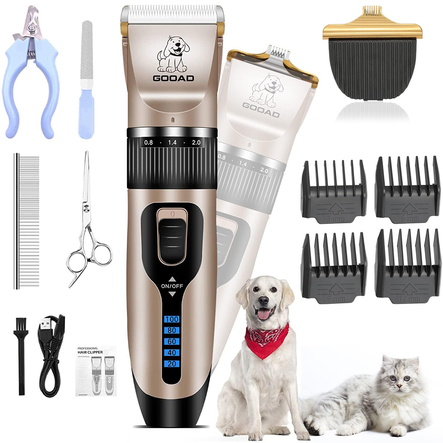Dog Clippers for Grooming,Dog Grooming Kit for Heavy Thick Hair&Coats/Low Noise Rechargeable Cordless Hair Trimmer/Pet Shaver with Paw Trimmer for Small & Large Dogs Cats